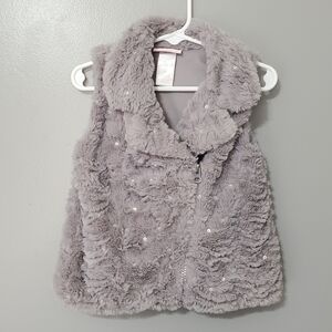 5/$25 Little Lass Soft Gray Faux Fur Vest Sequins Zip Up Girls Size 2T